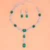 Boucles d'oreilles de collier Set Green Crystal African Jewelry Square Drop pour femmes Luxury Zircon Bridal Accessoires