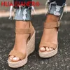 Summer Wedge Sandals Fashion Weave Platform Plus Size High Heel Sandalias Thick Bottom Retro Open Toe Ladies Shoes 240428
