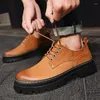Casual Shoes Fashion Platform Leather Mens Business Handmade Lace-Up Brand Classic Men Flats Moccasins