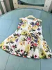 Luxury Girls Saia Summer Flower Printing Dress Tamanho de 100-150 cm Crianças roupas de grife de grife sem mangas