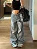 Fashionable blue casual wide leg jeans oversized high waisted retro loose fitting straight pants Korean street trend Y2K pants 240426