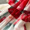 New Summer Casual Dress Summer Off Shoulder Gorgeous Flower Holiday Chiffon Dress Women Slash Neck Floral Print Elastic Waist Long Robes Vestidos 2024