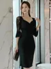 Lässige Kleider Sommer Fashion Lady Workstil schwarzer Bleistiftkleid Frauen Kleidung elegantes Büro Mujer sexy V-Ausschnitt Slim Party Prom Vestidos
