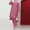 Roupas étnicas de duas peças set muçulmanas moda top calça elegante e sólida camisa longa calça de perna larga manto kaftan