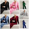 Sexy de pijamas de moda de baixa corte para mulheres folhas casuais de manga longa ternos