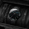 Montre-bracelets 4pcs / set Fashion Men's Fashion Casual Blue Blued Quartz Watch et Bracelet Bracelet Idéal pour les cadeaux