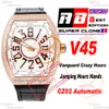 Vanguard Horário Crazy CZ02 Automático Visto Diamantes de ouro rosa Diamantes brancos Dial Branco Marcadores de Número Preto