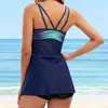 Summer Women Bathing Sumping costumi da bagno a strisce per collo con boyshort Tankinis Conservative Bowknot Studi in forma sciolta