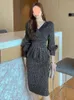 Work Dresses Elegant Knit 2 Pieces Sets Korean Knitwear Sexy V-neck Short Sweater Pullover Tops Conjuntos Women High Waist Slim Skirt Outfit