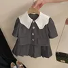 Clothing Sets Girls' Preppy Style Suit2024 Contrast Color Doll Collar Top Fashionable Suit Pleated Skirt Two-Piece Suit-WS