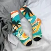 Chaussettes masculines drôles illustration détaillée Summer Sea Beach Retro Tropics Pattern Style Street Crazy Crew Sock Gift Imprimé