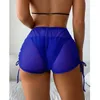 Plus size dames badkleding dekmantel zomers strand shorts sexy zie door mesh mode trekkoord bikini strandkleding