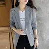 Frauenanzüge S-4xl Frauen Blazer Jacke Houndstooth prüfen Plaid Pailletten Slim Loose Frühling Herum