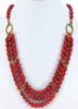3 fili per perle rotonde di corallo rosso collana a levetta oro 19Quot 7877450