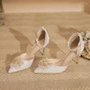 Отсуть обувь размер 31-43 кружевные высокие каблуки Женщины Стилетто 2024 Элегантный свадебный банкет золотой серебряный