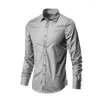 Camisas casuais masculinas lazer de lazer de lapela cor de mangas compridas blusa