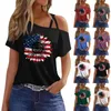 Frauen T-Shirts Mode Casual Independence Day Druck sexy kalte Schulter Kurzarm T-Shirt Top Mode und einfache Kleidung