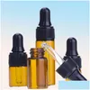 Bouteilles d'emballage en gros capuchon noir capuchon en verre ambre rond 1 ml 2 ml l 5 ml Échantillon d'huile essentielle Conteneur d'huile pour voyager7370047 D Dhigg