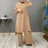 Roupas étnicas de duas peças set muçulmanas moda top calça elegante e sólida camisa longa calça de perna larga manto kaftan