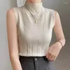 Damestanks zwarte tanktop vrouwen gebreide gewas y2k 2024 zomerkleding lente mouwloze halfturtleneck camisole sexy wit