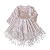 Girl Dresses Long Sleeve Party Dress Gowns Baby Flower Girls Velvet Tassel Fashion Vintage Princess Kids