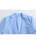 Herenpakken zomer blauwe vrouw elegante inkeping revers single button broek sets mode formeel kantoor dame casual tweedelige (blazer broek)