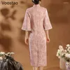 Vêtements ethniques Style chinois Elegant Cheongsam robe Femme Vintage Vintage Pink Floral Imprimé Qipao Dames Sweet Slim Split Robes