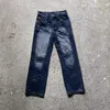 Streetwear Jeans Y2K Hip Hop İşlemeli Vintage Blue Baggy Jeans Pantolon Mens Punk Rock Gotik Yüksek Bel Geniş Bacak Pantolonları 240420