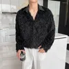 Men's Casual Shirts PFHQ Nightclub Trendy Long Sleeved Loose Solid Color Pockets Cool Turn-down Collar Sexy Tops Summer 21Z3832