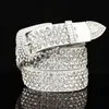 Cinturão de couro genuíno do crocodilo para mulher designer de luxo feminino Sparkling Diamonds Full Full Zircon 110cm 3 6 pés fivela de pino ajustável 223N