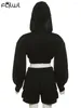 Tracksuits voor dames Habbris Autumn Sexy Black Hooded Bodycon Short Set Vakantie Casual For Women 2024 White Long Sleeve Crop Top Tracksuit