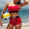 Frauen Badebekleidung Anfilia Frauen Sporty Casual Crop Bikini Set zweiteiliger Farbblock Badeanzug Badeanzug