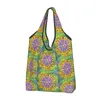 Stume da stoccaggio carine stampa fiore di vita dipinto di shopping borse borse portatile spalla per shopper geometrica mandala borsetta