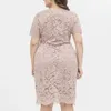 Stretchy Women Dress Elegant Lace V Neck Party Floral Embroidery Double Layers Knee Length Plus Size Prom Banquet Midi 240430