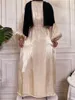 Vêtements ethniques Fashion Organza Abaya Kimono Dubai Muslim Cardigan Abayas Femmes Casual Robe Femme Islam Vêtements avec ceinture