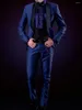 Costumes masculins 2024 Italien Blue Prom Prom Blue Men Suit Châle Veste à revers personnalisée Slim Fit 3 pièces Tuxedo Blazer Gentle Blazer Terno Masculino