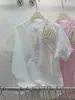 Bluzki damskie stoją kołnierz pół przycisku koszule trójwymiarowy kwiat krótkiego rękawu 2024 Spring Summer Blusas Mujer