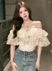 Kvinnor BLOUSES SOMMER 2024 FRANSKBONE FISKBONE RUFFLED TEMPERAMENT SEXY CROP TOP KVINNER SÖT SLIM FIT SLEEVELESS OFF-SHOULDER