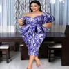 Plus size jurken kleurstof voor vrouwen blauwe peplum midi korte puff mouw gewaden sexy vintage elegante dames print cocktail evenement jurksplus 193i