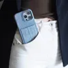 Denim-textured Fabric Card Holder Pocket Phone Case for Apple iPhone 15 Pro Max 14 Plus 13 12 Cowboy Style Camera Lens Bump Hard PC Shell Back Cover Coque Fundas Blue44