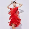 Stage Wear Women Latin Dance Competition Dress Tassel Short Sleeve Dresses Performance Costume Adult Samba Rumba Dancer VDL284