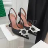 Amina Muaddi Bowtie Satin Point Veat Chaussures Slingbacks Sandals Pumps Crystal-Sunflower High Talèled Shoe Designer Designer Party Mariage Chaussures 35-40