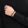 Bracelets de charme Pulseira de couro de cabeleira simples para homens Presente de alta qualidade aço inoxidável Jóias de moda de mecanismo magnético