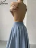 Signe Gonna da donna di cotone blu di moda oymimi 2024 ELEGENTE ELEGENTE ALTA SOLID SOLID SOLID SOLID CHUANDA CAPPIATO FEMMINA DI LENTA