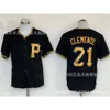 Pirates Uniform Jersey 21 Clemente Gray Black White Strickjacken bestickter leeres T-Shirt