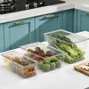 Storage Bottles Food Bin With Dividers Transparent Box Handle Divider Non-skid Bottom Vegetable For Fridge Fruits