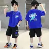 2024 Fashion SummerTeenage Boy Clothes Boys pour 312 ans short de tshirt décontracté coréen 2 pcs Funny Cartoon Sports Costume 240430