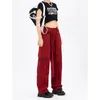 Pantalon féminin rouge y2k cargo bf vintage streetwear hauteur haut de taille pantalon droit des femmes hip hop harajuku poches larges jambe