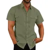 Camisas casuais masculinas linho de algodão Homens de manga curta de verão de colar de cor sólido de colar de colar de colarinho de praia Plus sizemale