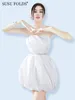 Casual jurken Susu merceriseerde satijnen oppervlak witte dames avondjurk strapless knop zoom elegante formele stijl herfst 2024 su-d033